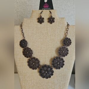 Paparazzi Basketful Blossoms Floral Copper  Necklace and Earring Set